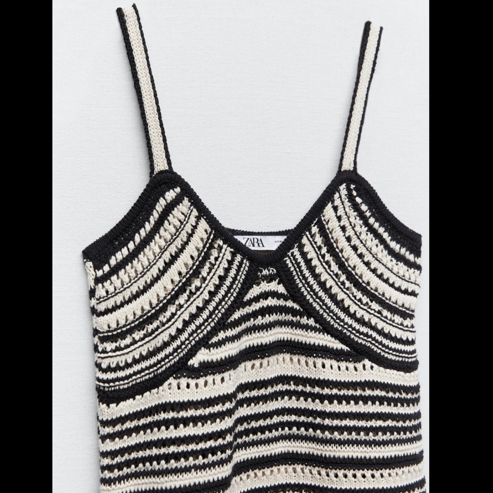 ZARA Striped Rustic Crochet Mini Dress Size Medium - Picture 9 of 11